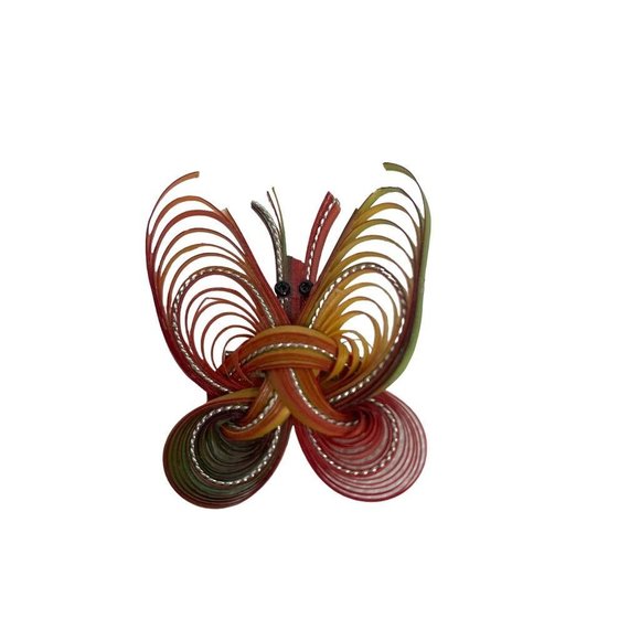 Vintage Rainbow Butterfly Brooch Pin Bamboo Woven 1 3/4"h x 1 1/2"w - Picture 3 of 7